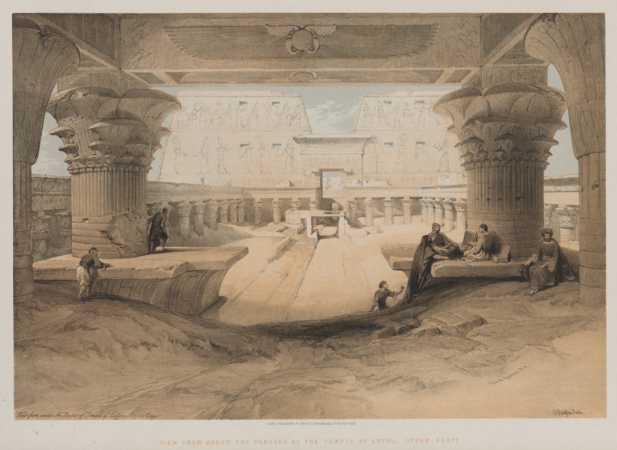 مصر والنوبة ، المجلد الأول: منظر من تحت رواق معبد إدفو ، صعيد مصر ، 1847. بواسطة لويس هاجي