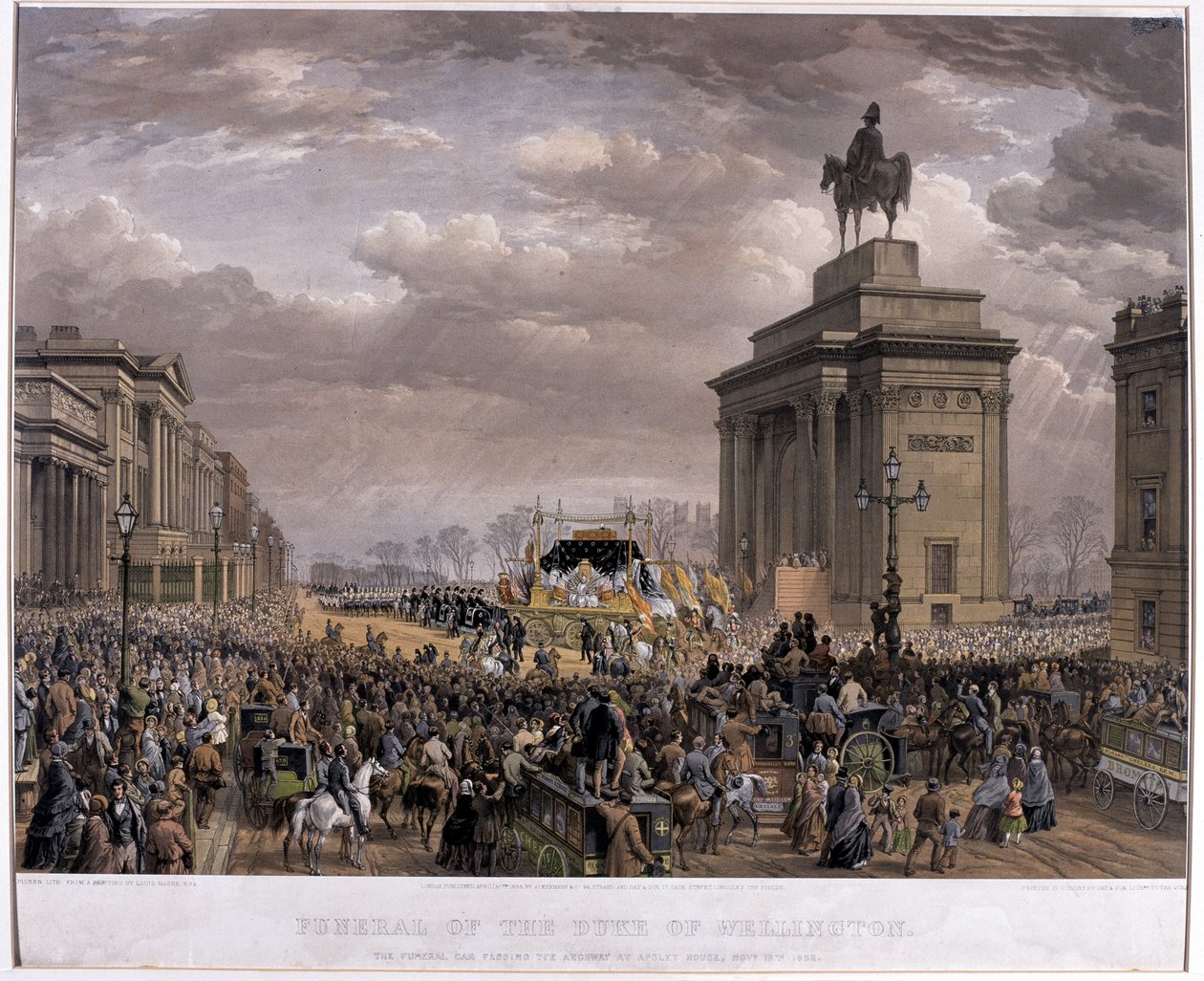 سيارة جنازة دوق ويلينغتون (1769-1852) تمر عبر ممر القنطرة في Apsley House في 18 نوفمبر 1852 ، 1853 بواسطة لويس هاجي