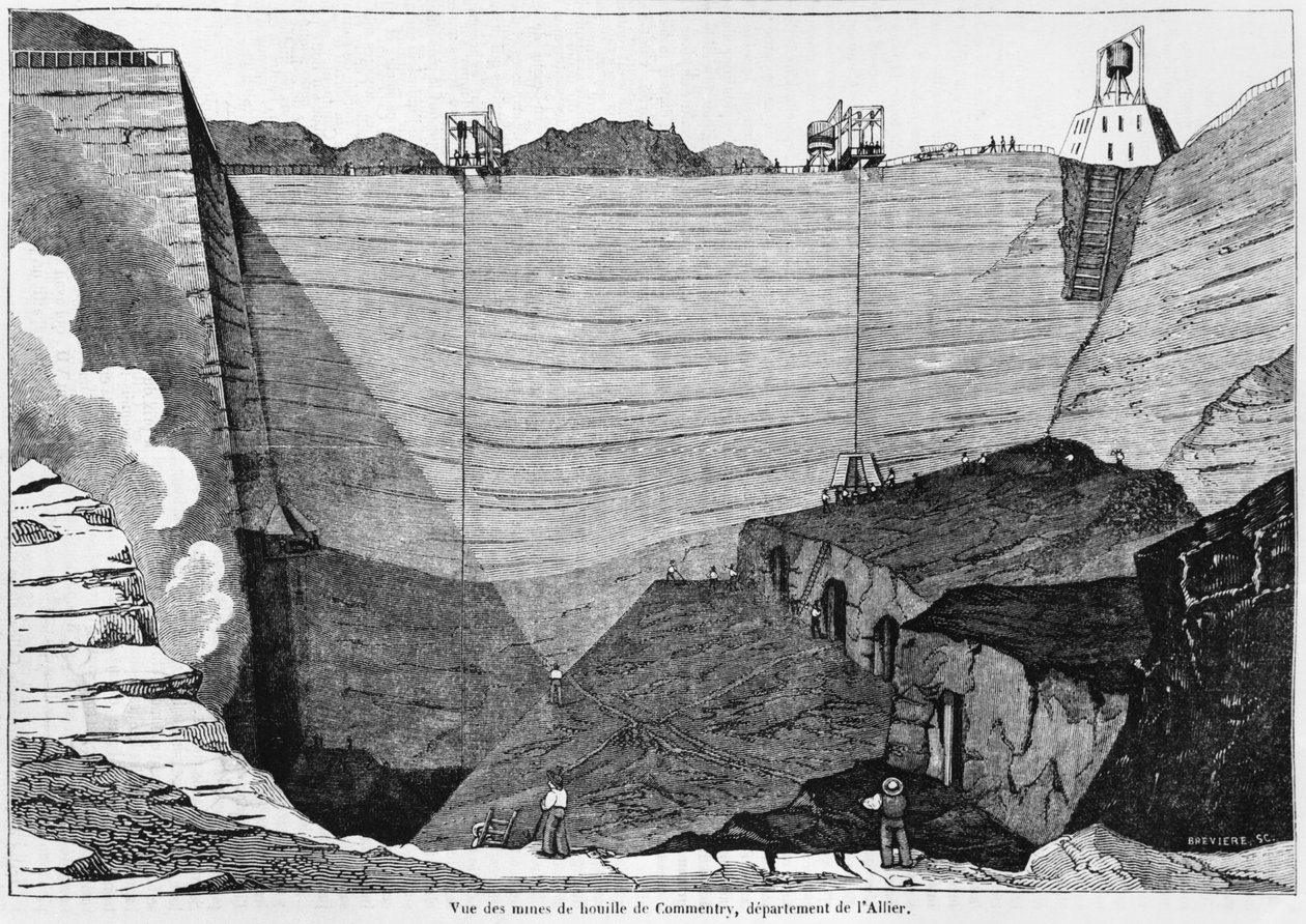 منجم الفحم في Commentry ، توضيح من Le Magasin Pittoresque ، 1835 (صور من وزن الجسم) بواسطة لويس هنري بريفير