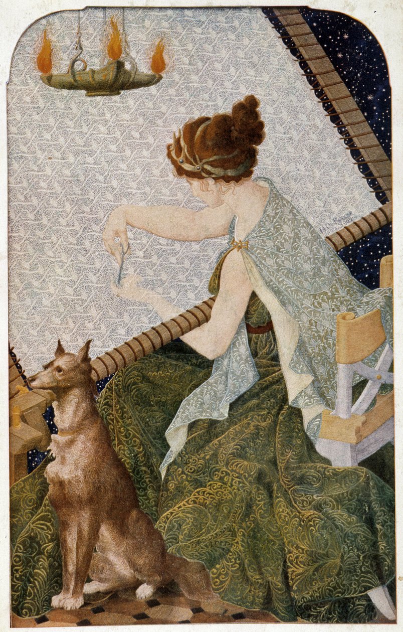 Penelope مع نسيجها - لوحة مطرزة من قبل H. de Rudder بواسطة لويس هنري دي رودر