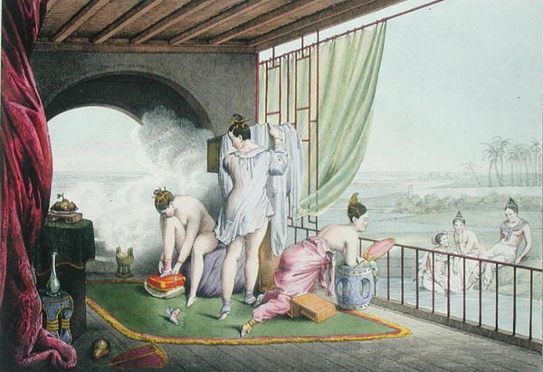 السباحون في مرحاضهم ، تم نشره في 1824-27 (ليثو ملون) بواسطة لويس جاك نيكولاس شال