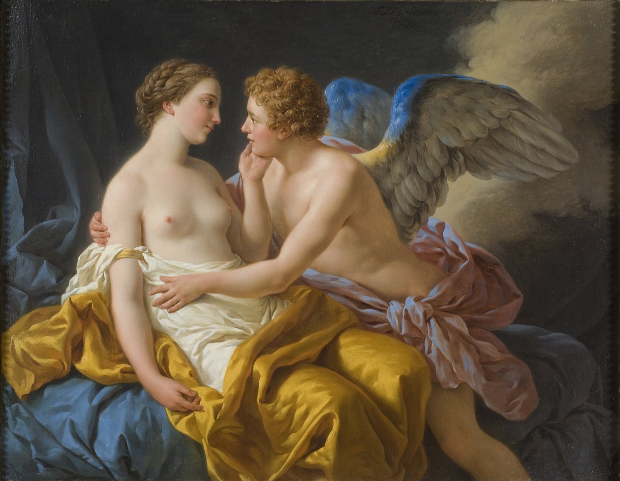 Cupidon et Psyche - Cupid and Psyche ، بواسطة Lagrenee ، Louis-Jean-Francois (1725-1805). زيت على قماش بواسطة لويس جان فرانسوا لاغرينه
