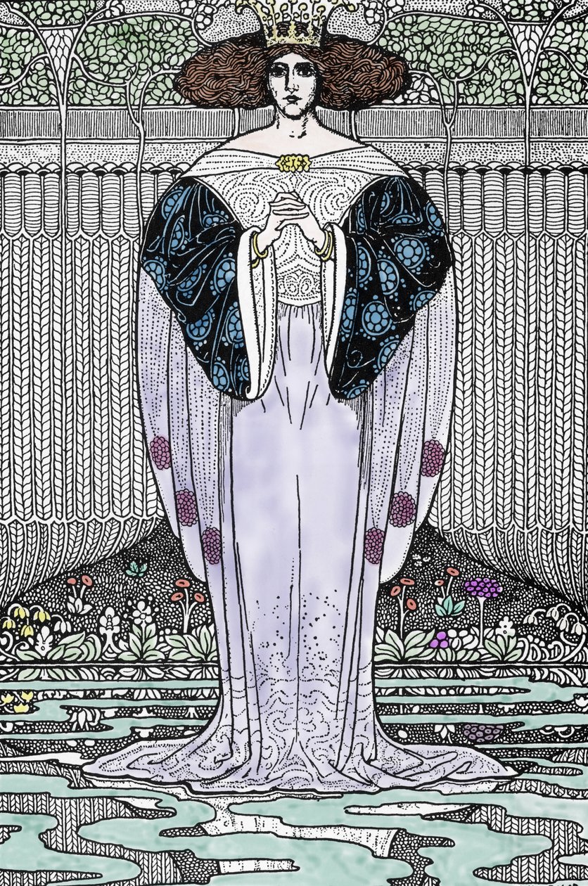 تمثيل سيدة البحيرة (نيمو ، فيفيان) رسم للويس ريد (1858-1926) لـ "الملك آرثر وفرسانه" بواسطة لويس جون ريد