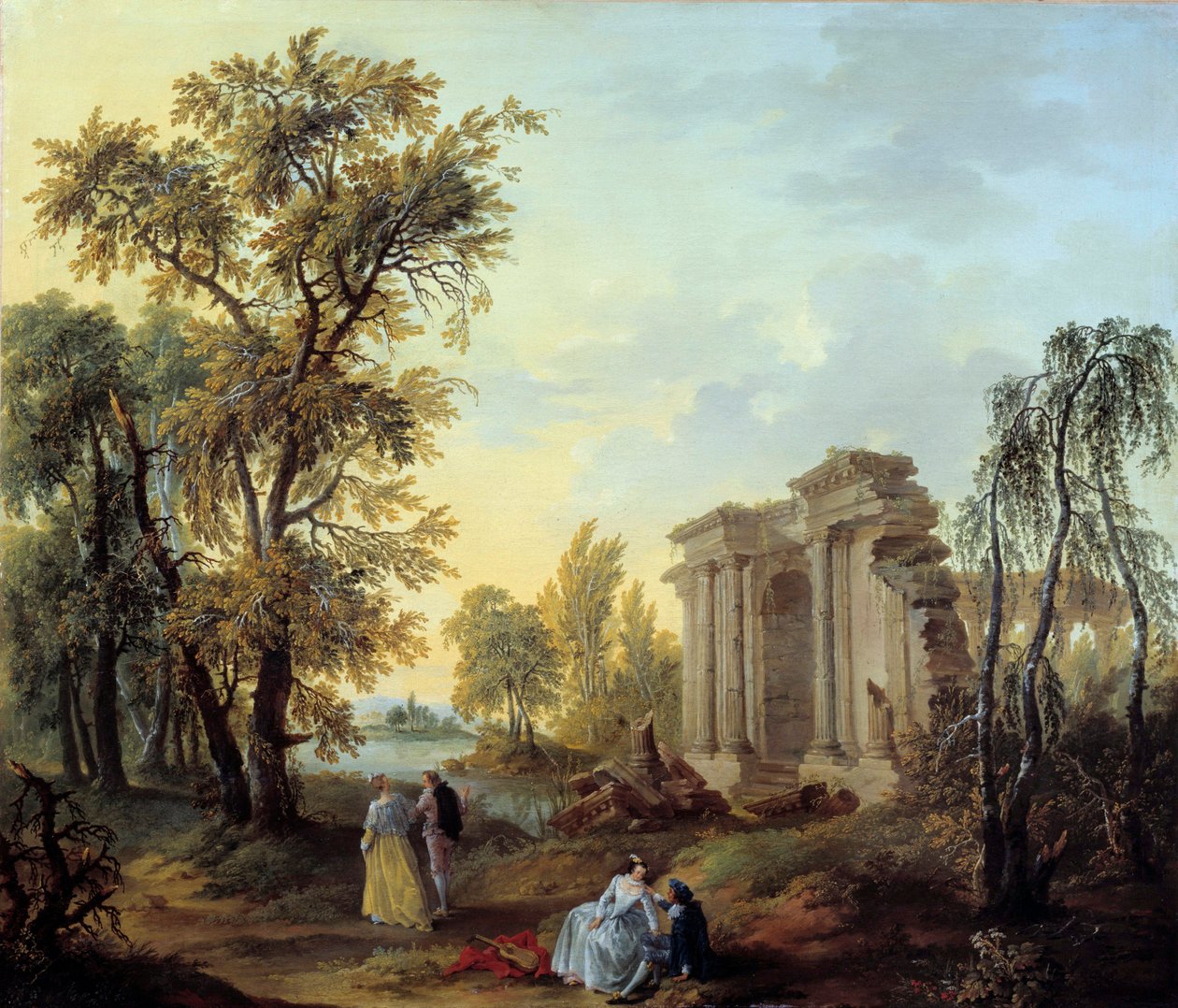 المشي Champetre لوحة لويس جوزيف واتو دي واتو دي ليل (1731-1798) من القرن الثامن عشر. الأحد 1.02x0.8 م مرسيليا ، متحف الفنون الجميلة بواسطة لويس جوزيف واتو