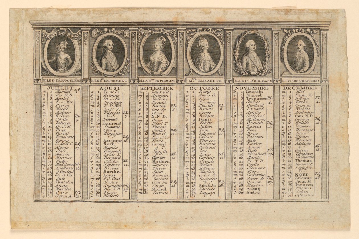 تقويم النصف الثاني من عام 1778 بواسطة لويس جوزيف موندار