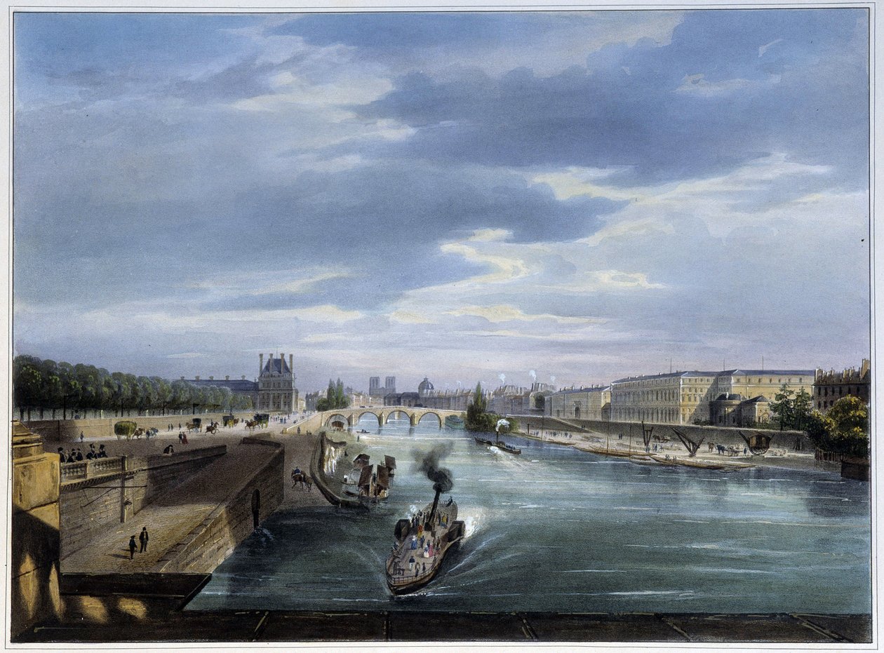 جسر كاروسيل وزورق بخاري - في "" Paris en 1837 "بواسطة Arnout بواسطة لويس جول أرنوت