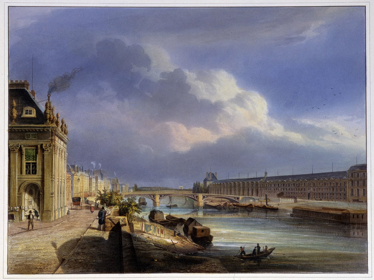 Pont du Carrousel والمعرض الكبير لمتحف اللوفر - في "Paris en 1837" لأرنوت بواسطة لويس جول أرنوت