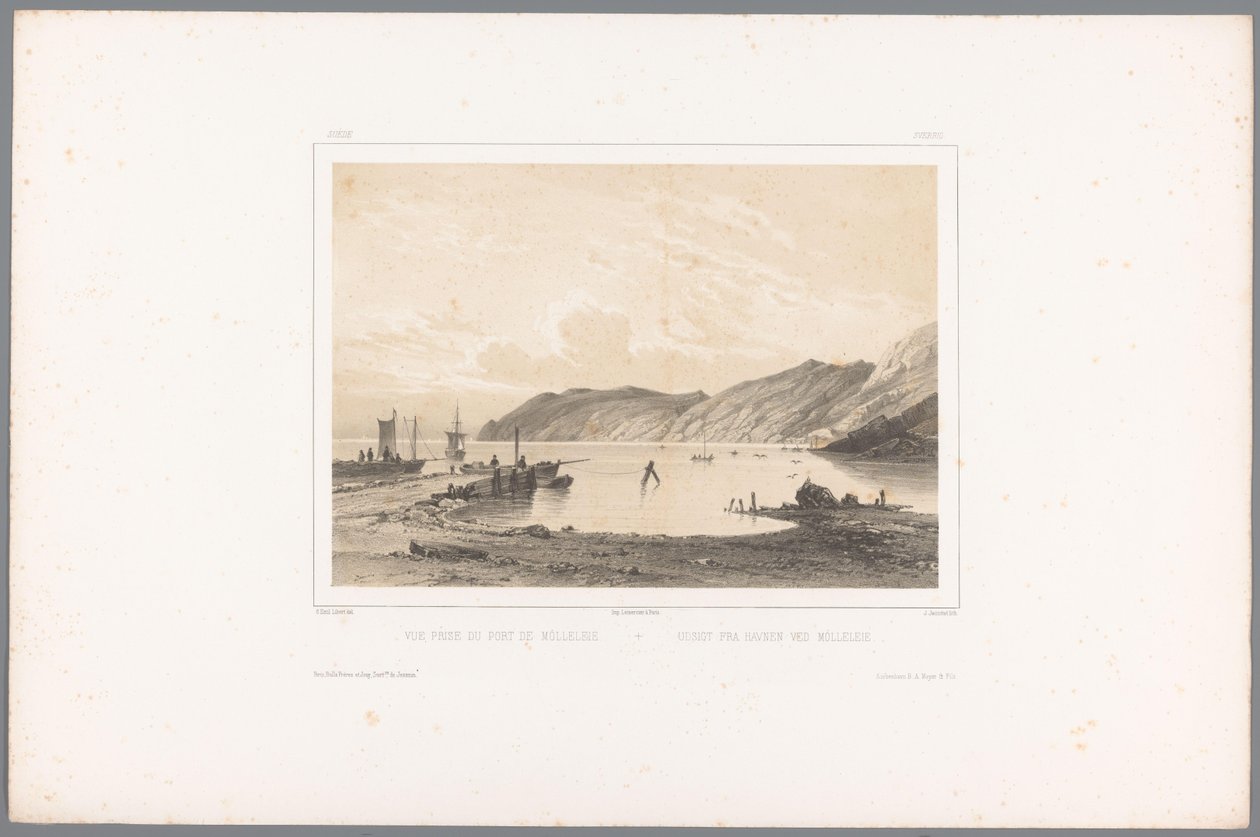 منظر لميناء مول جائزة Vue du Port de Mólleleie / Udsigt fra Havnen ved Mólleleie (العنوان على الكائن) وجوه في الدول الاسكندنافية (عنوان المسلسل) Vues du Nord. سويدي (عنوان المسلسل) بواسطة لويس جوليان جاكوت