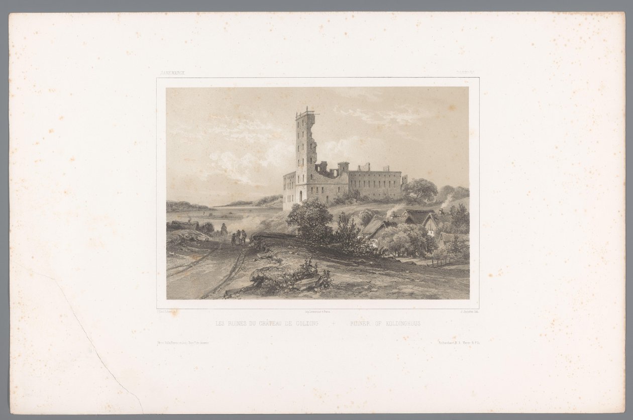 منظر لأطلال كولدينجهوس Les ruines du château de Colding / Ruiner of Koldinghuus (العنوان على الكائن) وجوه في الدول الاسكندنافية (عنوان المسلسل) Vues du Nord. Danemark (عنوان المسلسل) بواسطة لويس جوليان جاكوت