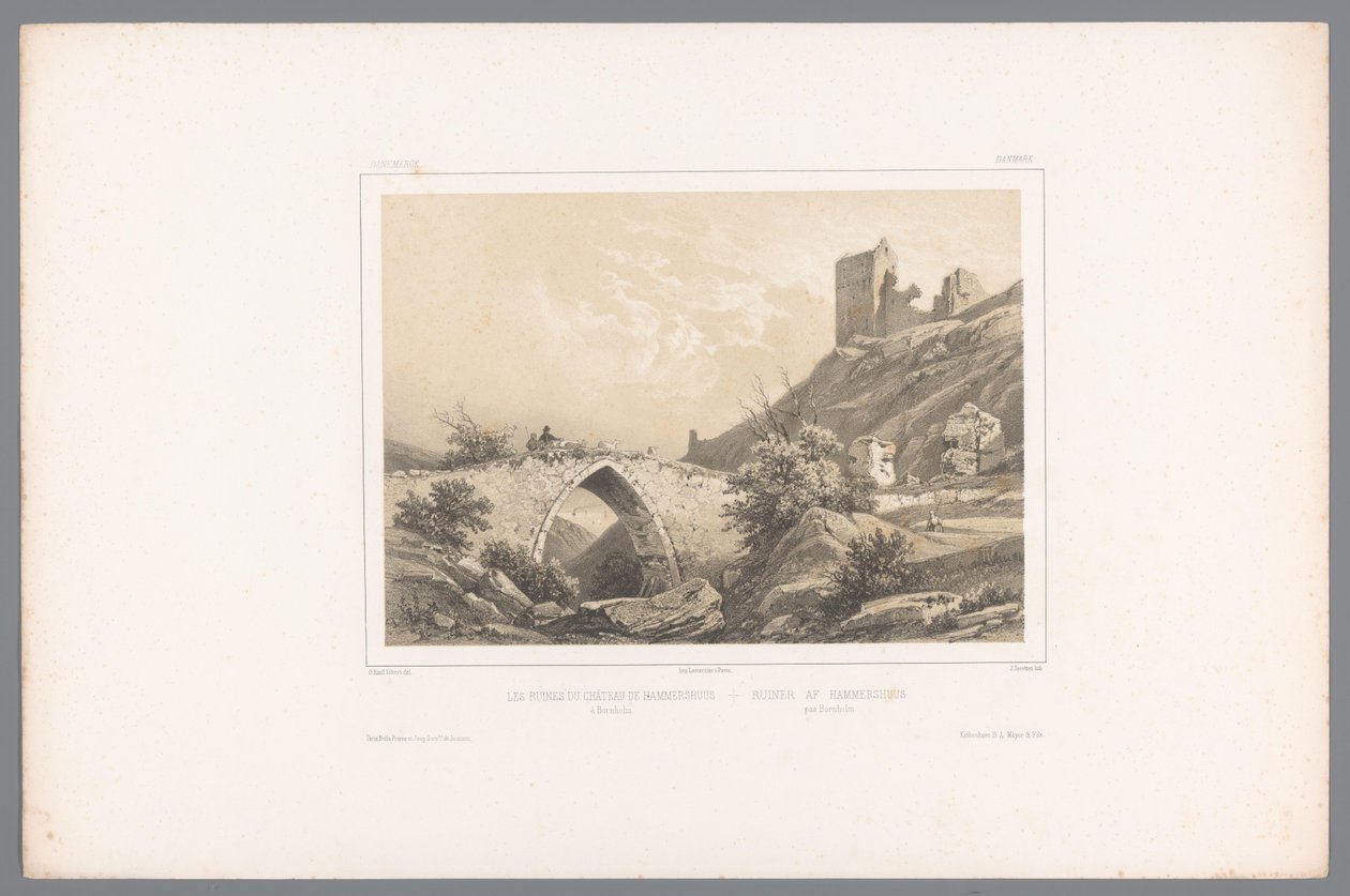 منظر لأطلال قلعة هامرشوس Les ruines du Château de Hammershuus / Ruiner af Hammershuus (العنوان على الكائن) وجوه في الدول الاسكندنافية (عنوان المسلسل) Vues du Nord. Danemark (عنوان المسلسل) بواسطة لويس جوليان جاكوت