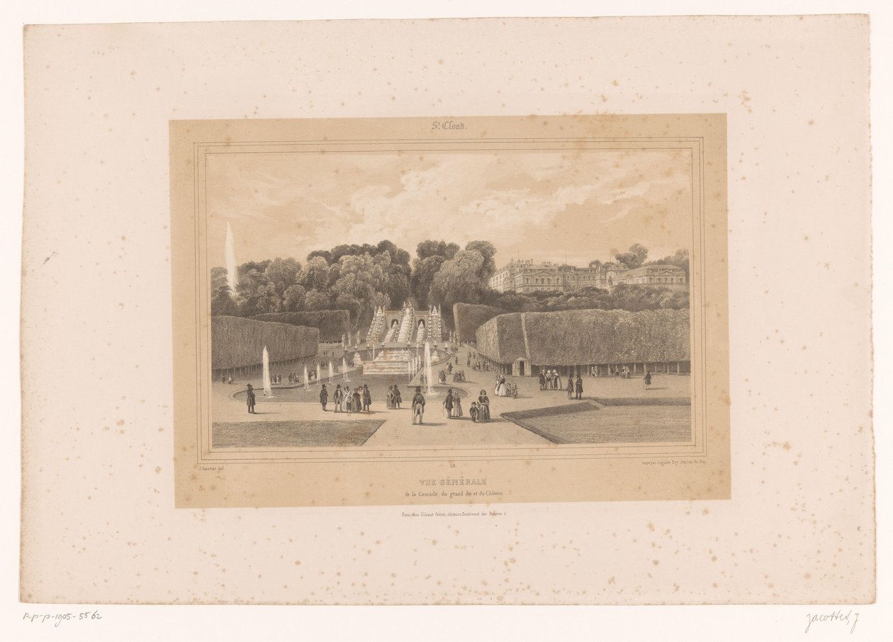 منظر لقلعة Saint-Cloud في حديقة Saint-Cloud Vue générale de la Cascade ، du grand Jet et du Château (العنوان على الكائن) مناظر داخل وحول باريس (عنوان السلسلة) سانت كلاود (عنوان السلسلة على الكائن) بواسطة لويس جوليان جاكوت