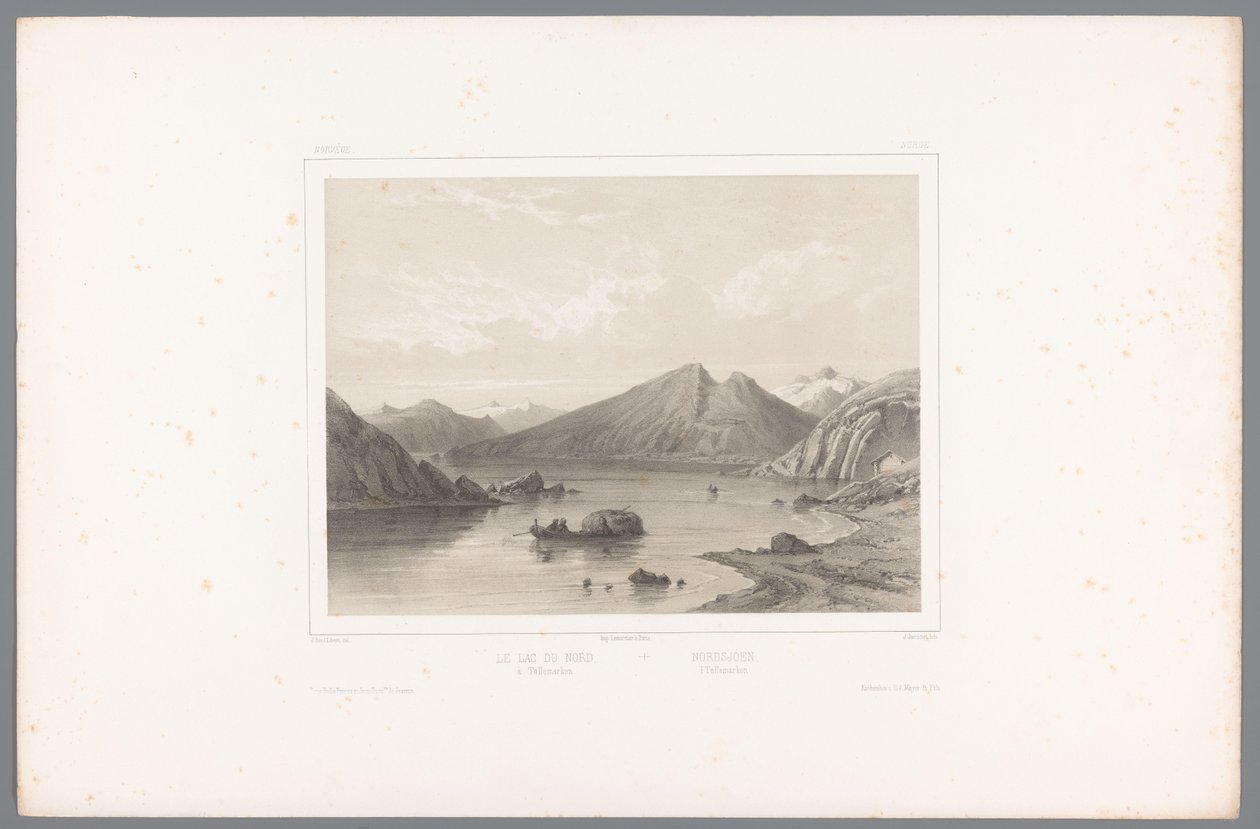 منظر لبحيرة Norsjø في Telemark Le lac du Nord à Tellemarken / Nordsjóen i Tellemarken (العنوان على الكائن) وجوه في الدول الاسكندنافية (عنوان المسلسل) Vues du Nord. نورفي (عنوان المسلسل) بواسطة لويس جوليان جاكوت