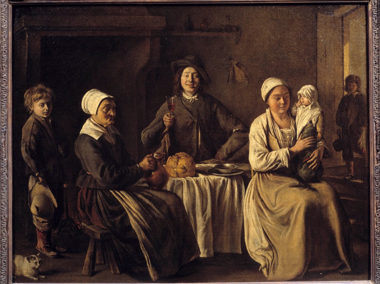 عودة Bapteme أو "العائلة السعيدة" لوحة رسمها لويس لو نين (1593-1648) 1642. قاتمة 0.61 × 0.78 م بواسطة لويس لو نين