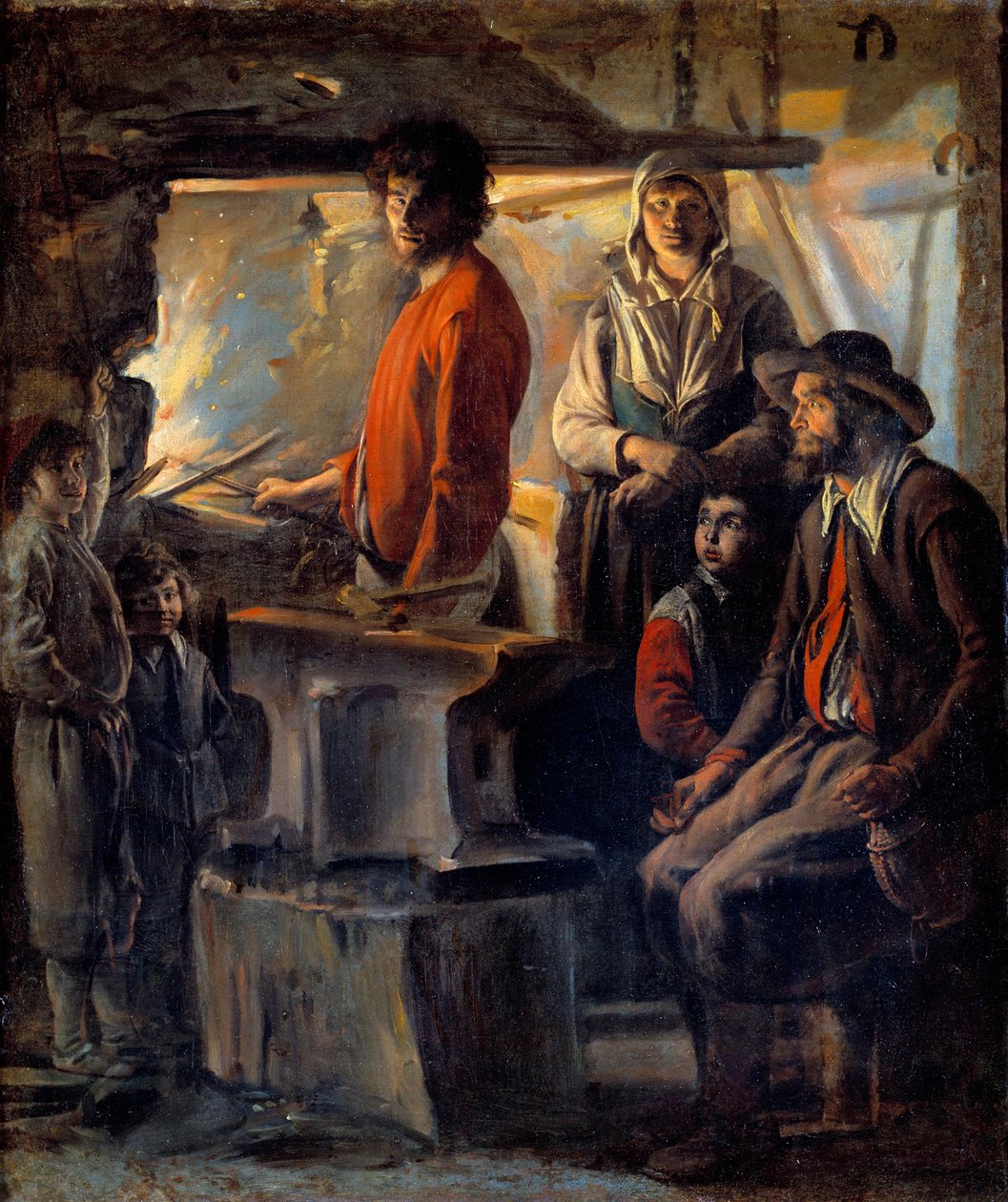 الحداد أو المارشال في صوغه المارشال الحديد وعائلته ، بجانبه سندان. رسم لويس الناين (1593-1648) القرن السابع عشر. 0،69x0،57 م بواسطة لويس لو نين
