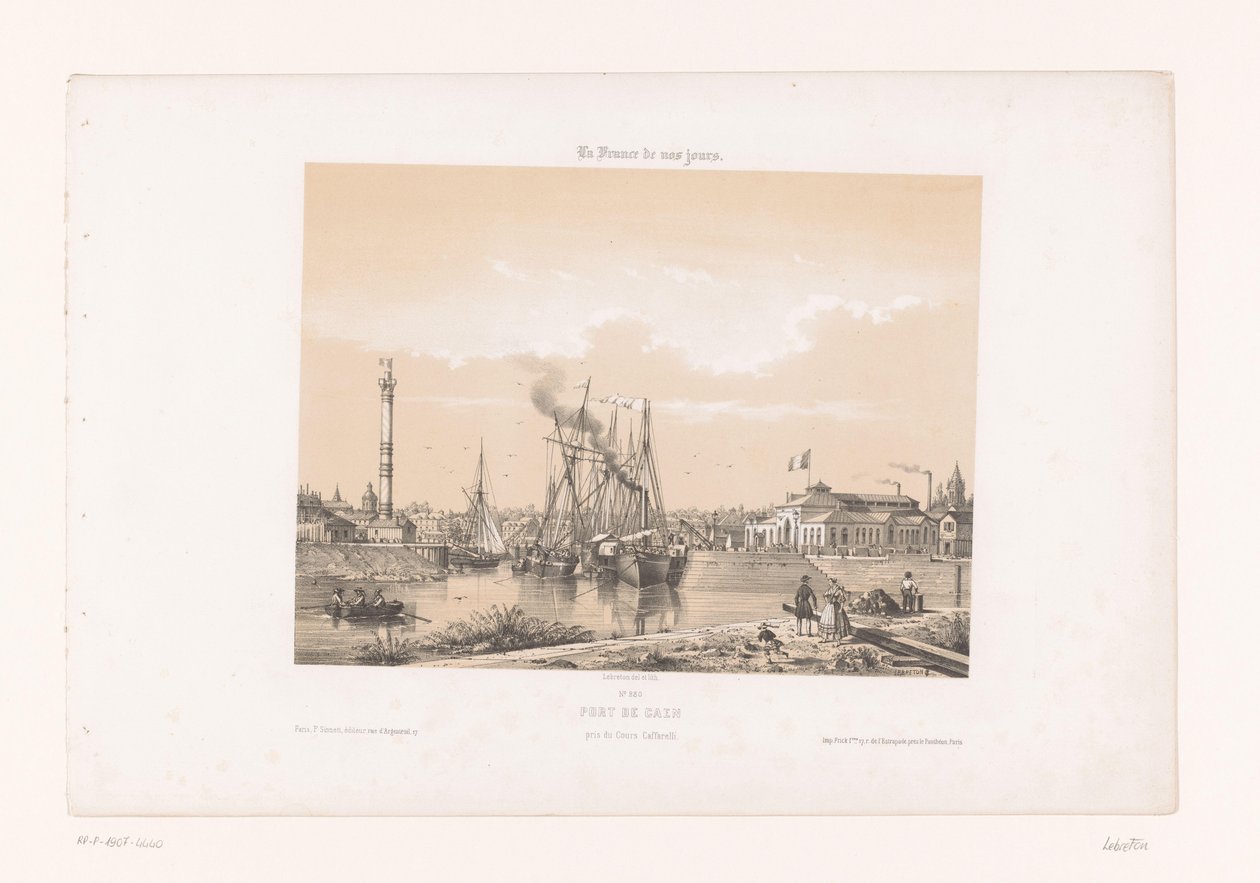 منظر لكاين من Cours Caffarelli Port de Caen، pris du Cours Caffarelli (العنوان على الكائن) فرنسا المعاصرة (عنوان المسلسل) La France de nos jours (عنوان السلسلة على الكائن) بواسطة لويس لو بريتون