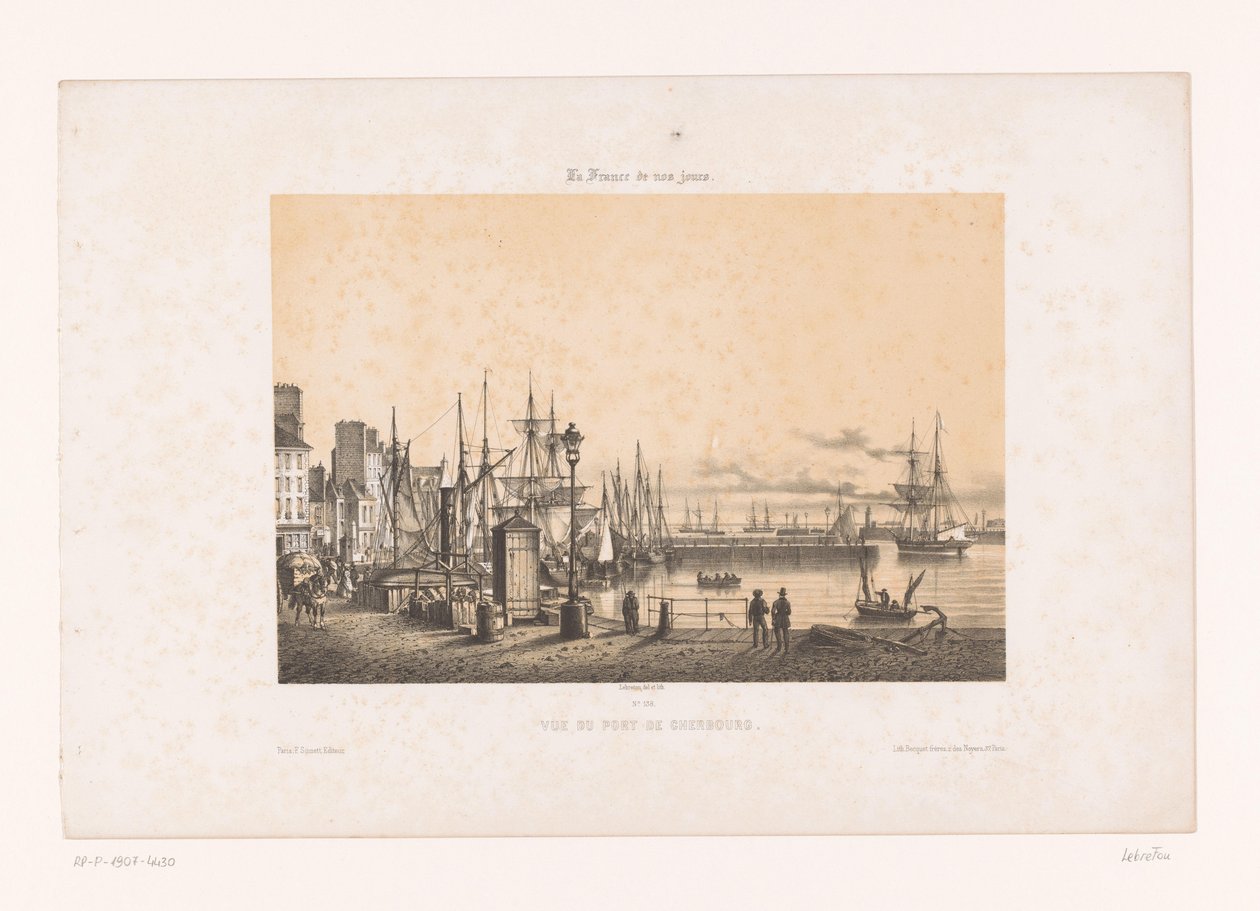 منظر لميناء شيربورج Vue du port de Cherbourg (العنوان على الكائن) فرنسا المعاصرة (عنوان المسلسل) La France de nos jours (عنوان السلسلة على الكائن) بواسطة لويس لو بريتون