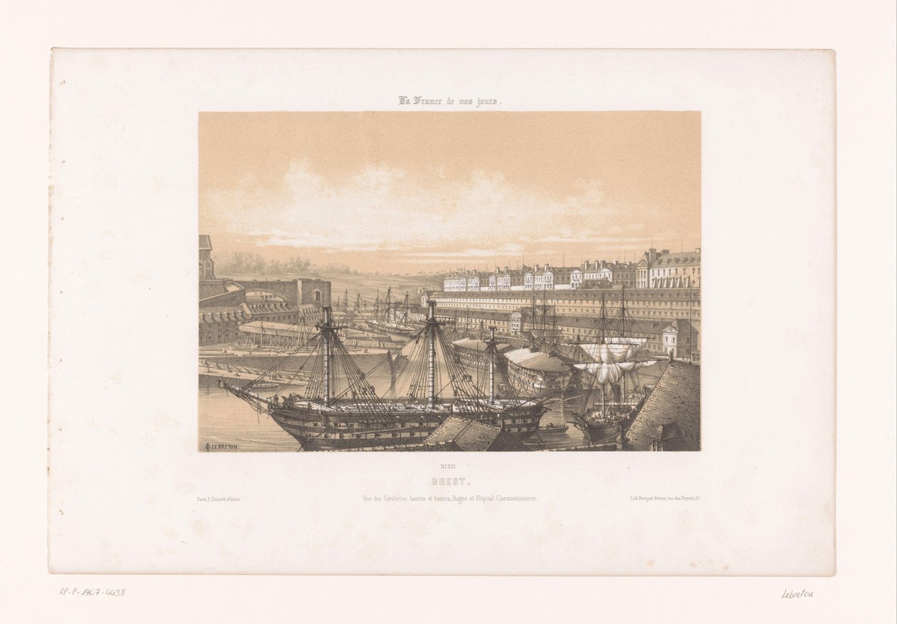 منظر للأرسنال في ميناء بريست بريست. Vue des Corderies hautes et basses، Bagne en Hôpital Clermontonnerre (العنوان على الكائن) فرنسا المعاصرة (عنوان المسلسل) La France de nos jours (عنوان السلسلة على الكائن) بواسطة لويس لو بريتون