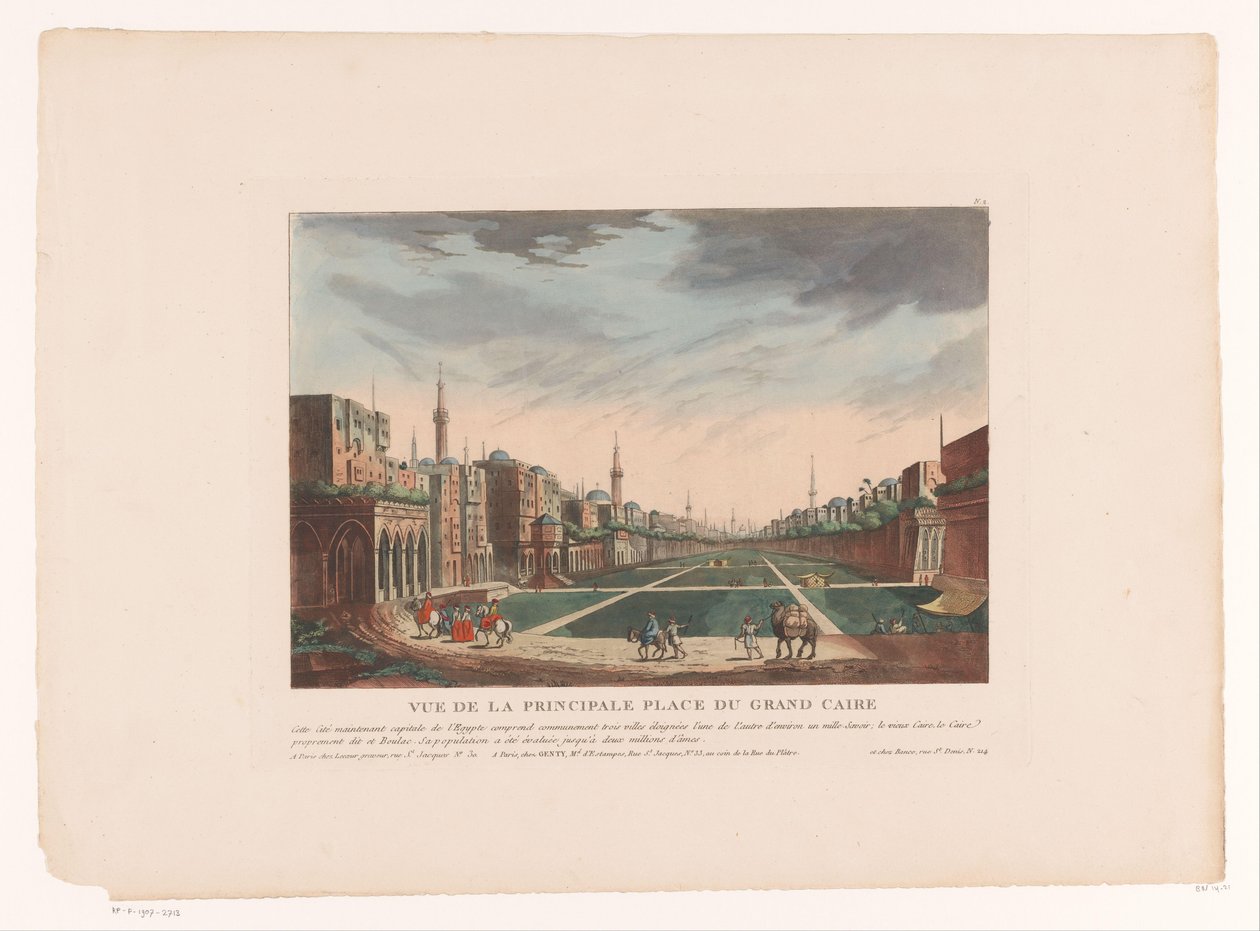 منظر لمربع في القاهرة Vue de la Principale Place du Grand Caire (العنوان على الكائن) مناظر المدينة في إيطاليا وإسبانيا ومصر (عنوان المسلسل) بواسطة لويس ليكور