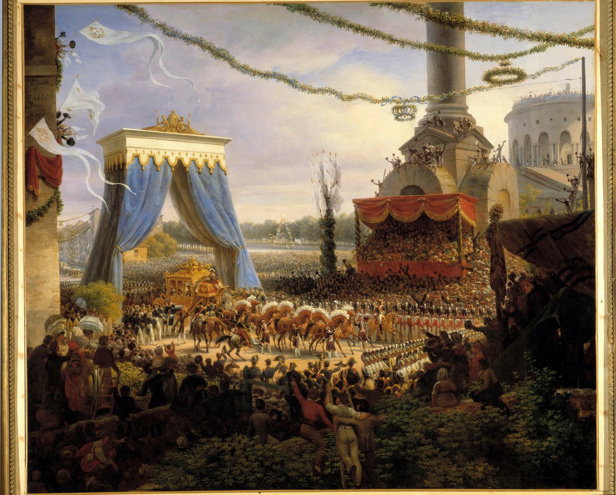 Entre de Charles X à Paris بعد التتويج في 6/06/1825. رحبت الهيئة البلدية لباريس بالعربة الملكية في Barriere de la Villette برئاسة رئيس قسم نهر السين ، لوحة كونت شابرول التي رسمها لويس فرا بواسطة لويس ليجون