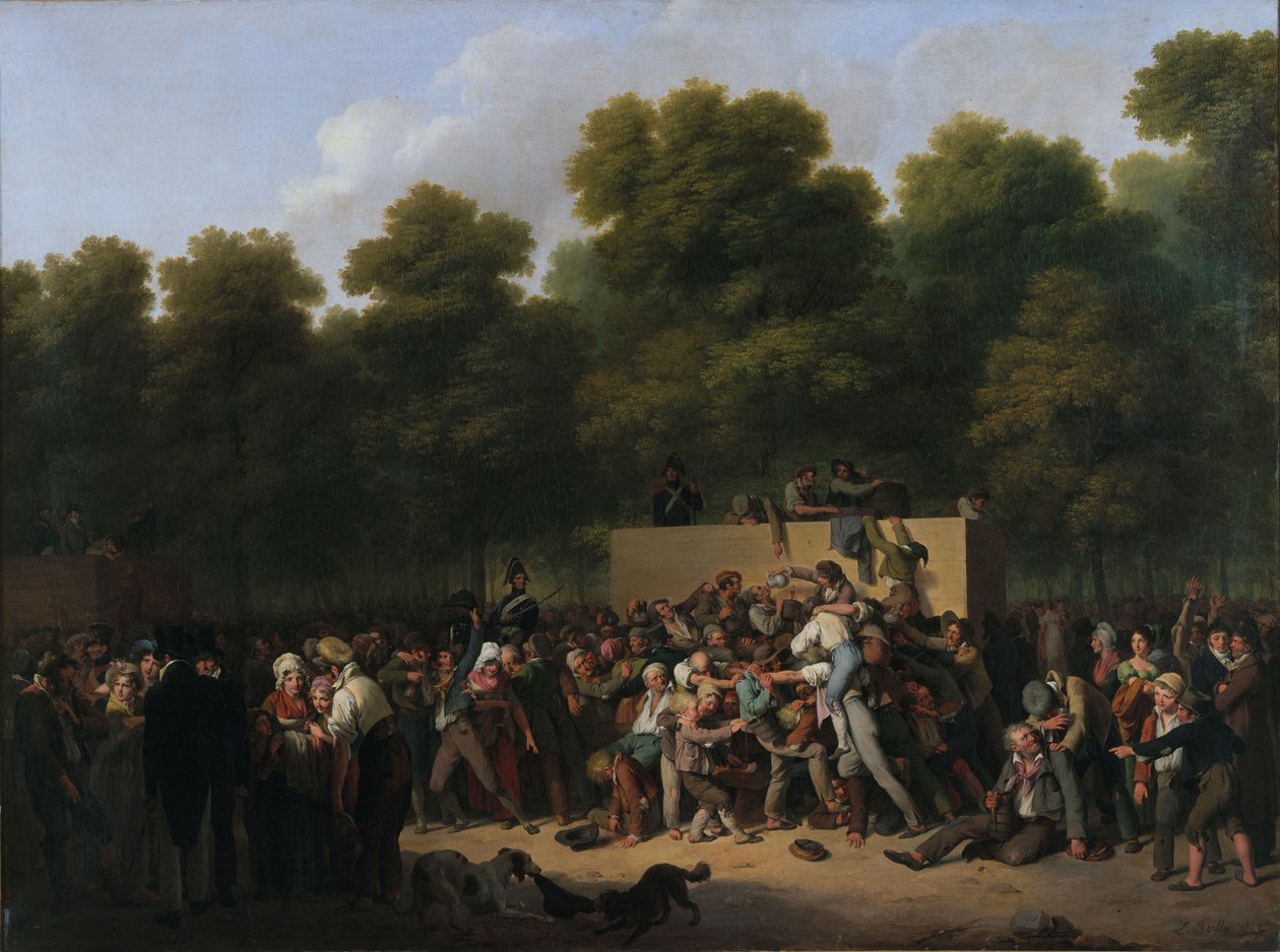 توزيع الخمر والطعام في شارع الشانزليزيه بمناسبة الملك ... ، 1822. بواسطة لويس ليوبولد بويلي