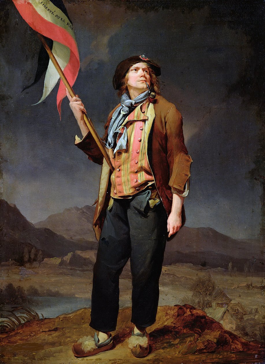 صورة للمغني سيمون تشينارد (1758-1832) يرتدي زيًا بدون ملابس داخلية ويحمل العلم في Fete de la Liberte de la Savoie ، 14 أكتوبر 1792 "" لوحة لويس ليوبولد بويلي (1761-1845). 1792. خافت 0.33x0.22 م. باريس ، متحف كارنافاليه بواسطة لويس ليوبولد بويلي