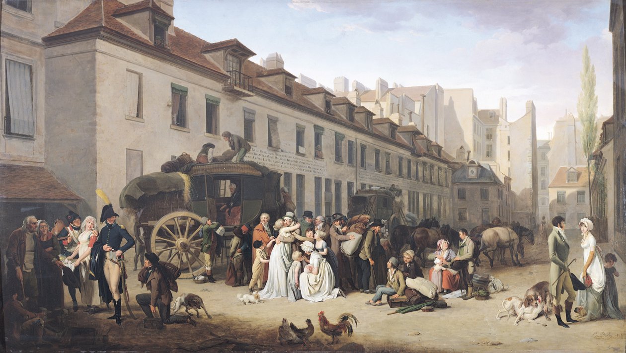 وصول Stagecoach إلى Terminus ، شارع Notre-Dame-des-Victoires ، باريس بواسطة لويس ليوبولد بويلي