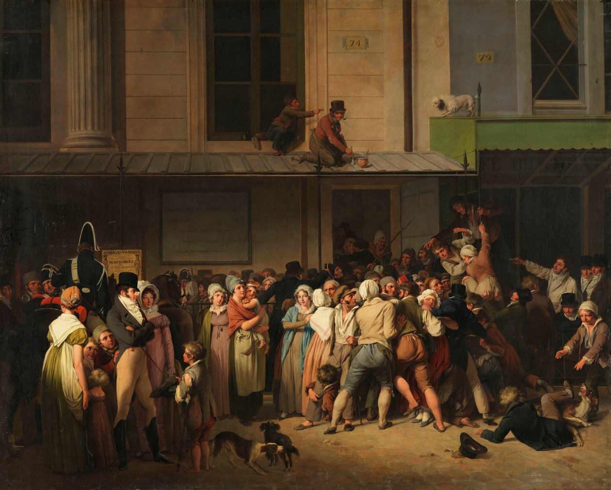 مدخل مسرح أمبيغو كوميك في يوم عرض مجاني ، حوالي عام 1819. بواسطة لويس ليوبولد بويلي