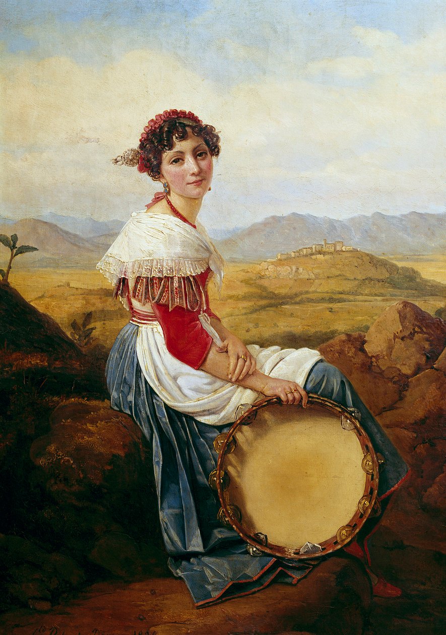 صورة لفلاح من ريف روما موسيقي إيطالي شاب يحمل الدف. لوحة لويس ليوبولد روبرت (1794-1835) 1824 خافت. 0.46 × 0.37 م. بواسطة لويس ليوبولد روبرت