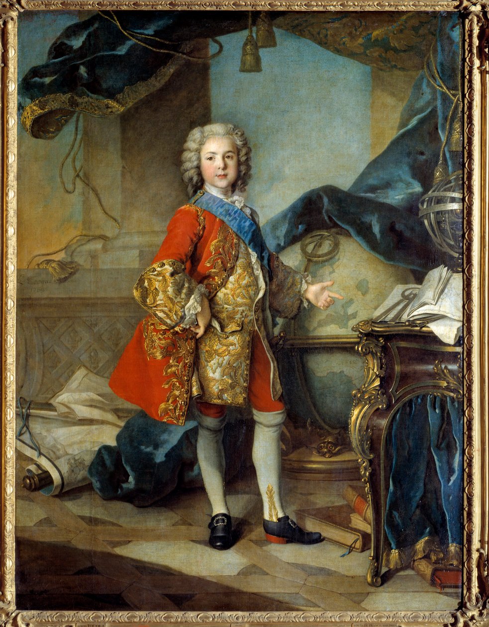 صورة بالحجم الكامل لدوفين لويس دو فرانس (1729 - 1765) ابن لويس الخامس عشر ، في استوديو دراسته. لوحة لويس توكيه (1696-1772) بواسطة لويس توك