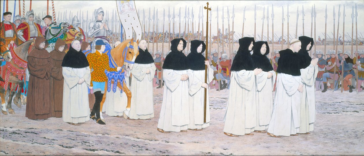 الخادمة في درع على ظهور الخيل ، من Joan of Arc Series C ، c.1905-11 (زيت وأوراق ذهبية على قماش) بواسطة لويس موريس بوتيه دي مونفيل