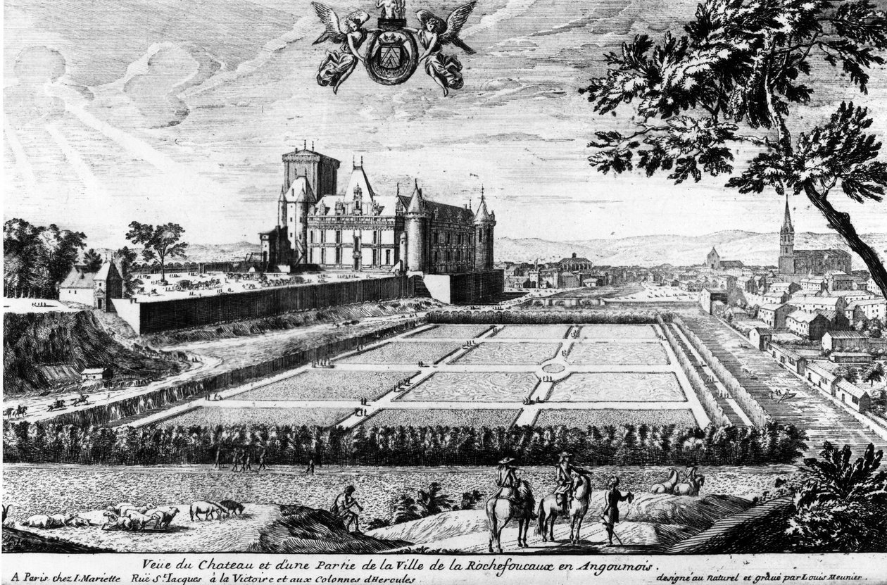 Château de la Rochefoucauld في Liancourt ؛ نقش لويس مينير - أرشيف العائلة. بواسطة لويس منيير