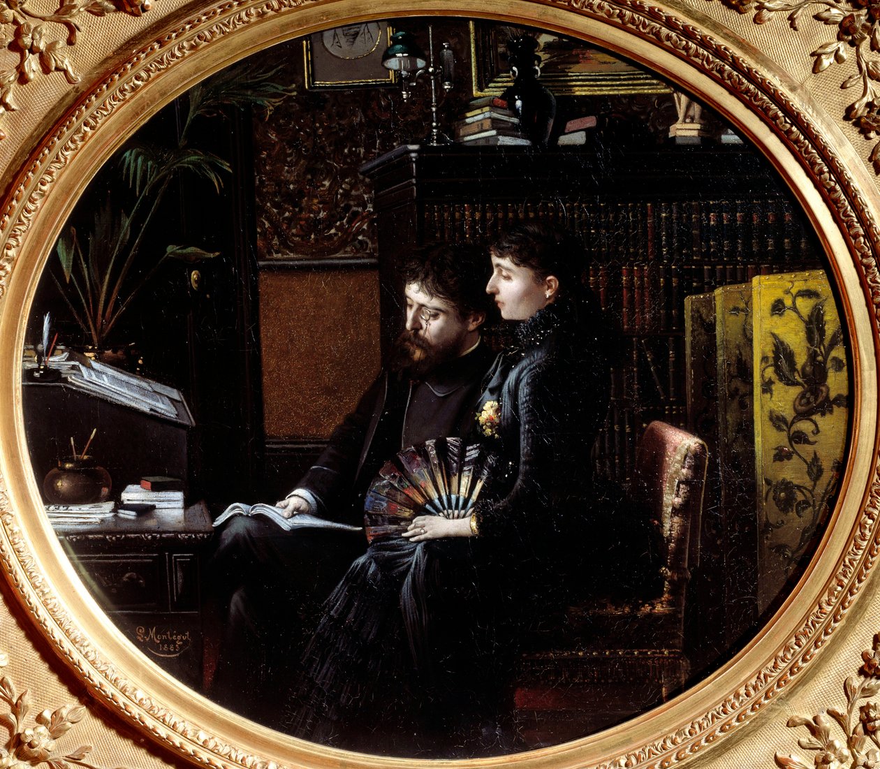 ألفونس دوديت (1840 - 1897) وزوجته جولي ألارد (1844-1940) في مكتب عملهما. لوحة لويس مونتيجوت (1855-؟) بواسطة لويس مونتيجوت