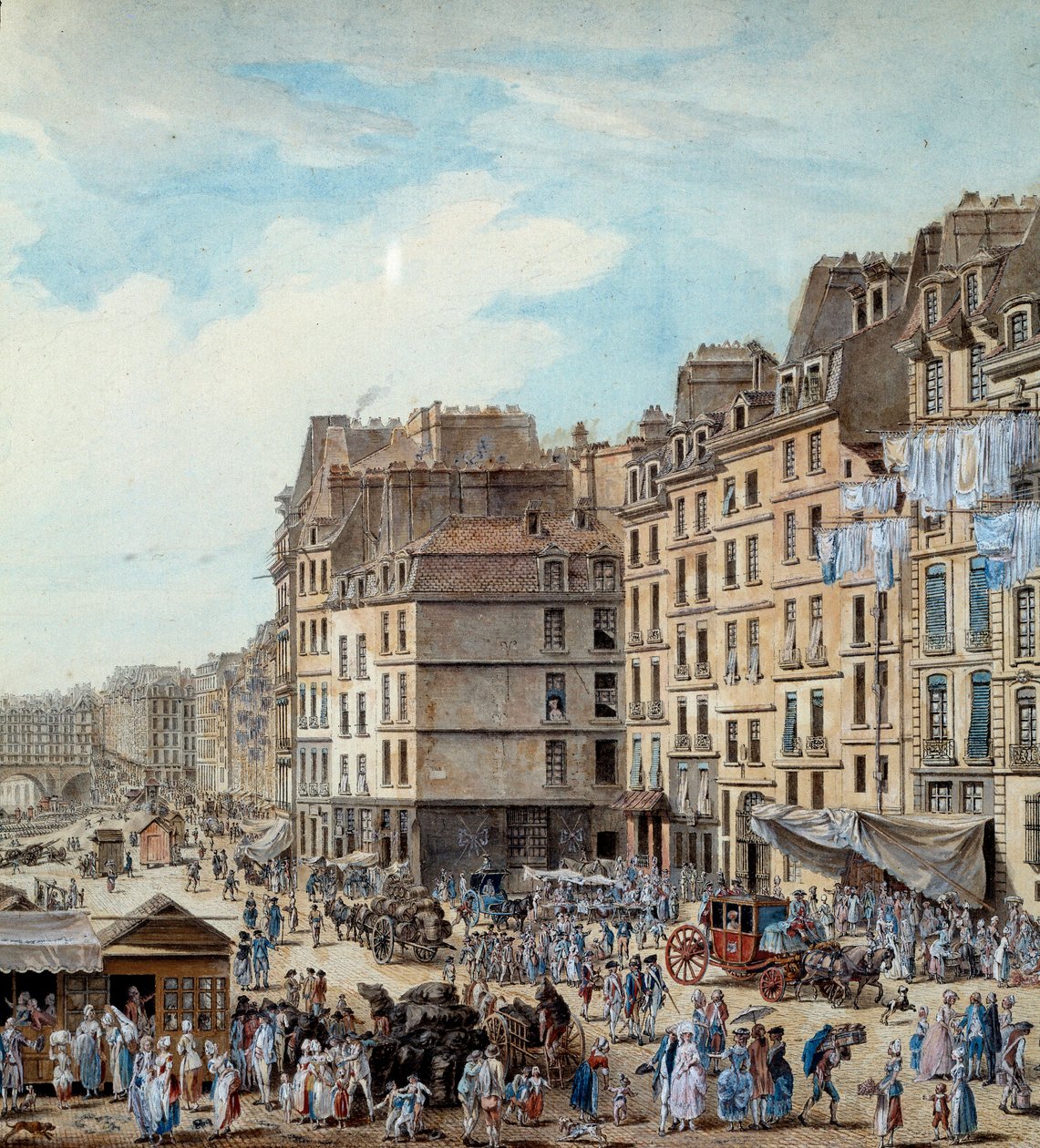 الحياة البحرية على أرصفة الميناء في باريس عام 1782 بينيش وأنشطة تجارية على نهر السين. التفاصيل. رسم لويس دي ليسبيناس (1734-1808) 1782 باريس ، متحف كارنافالي بواسطة لويس نيكولاس دي ليسبيناس