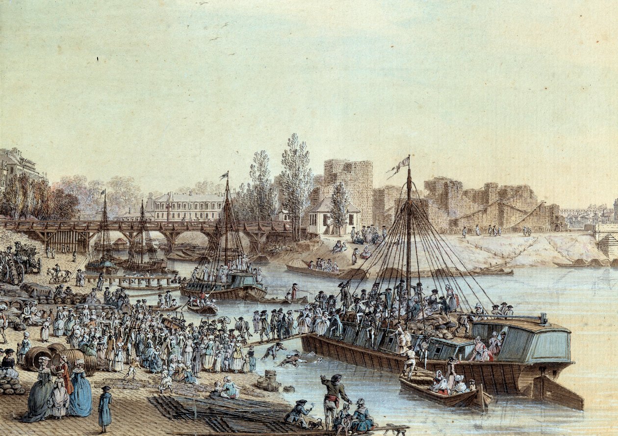 وصول ركاب سفينة شحن محملة بالركاب إلى الرصيف. رسم لويس دي ليسبيناس (1734-1808) 1782. باريس ، متحف كارنافالي بواسطة لويس نيكولاس دي ليسبيناس