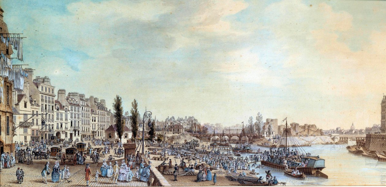 منظر لميناء سانت بول ومكتب القوارب المائية في عام 1782 لوحة باستيل رسمها لويس دي ليسبيناس (1734-1808) 1782 باريس ، متحف كارنافالي بواسطة لويس نيكولاس دي ليسبيناس