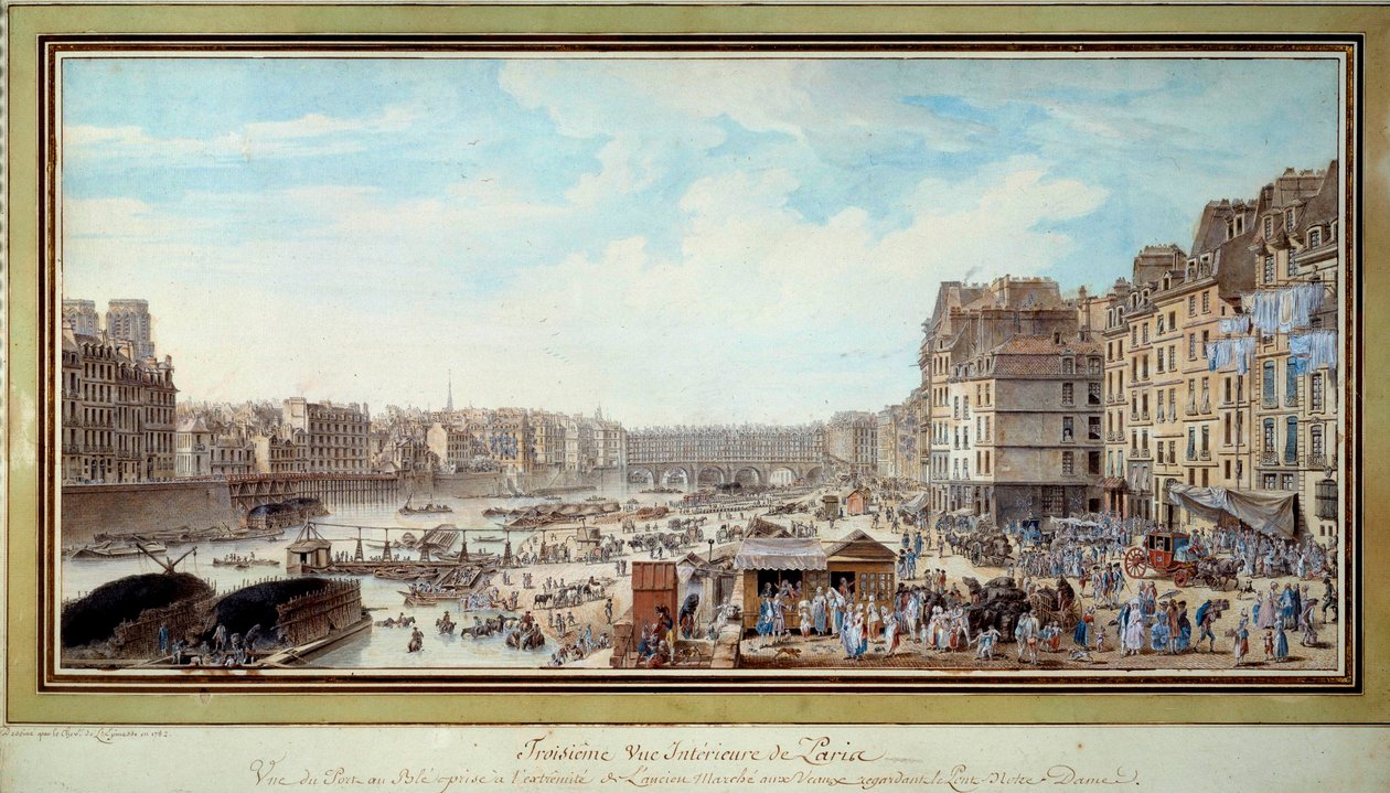 View of the port at the whale taken from then the old Marche aux veaux towards the bridge Notre-Dame in Paris Watercolour by Louis Nicolas de Lespinasse (1734-1808). 1782. Paris, Musee Carnavalet بواسطة لويس نيكولاس دي ليسبيناس