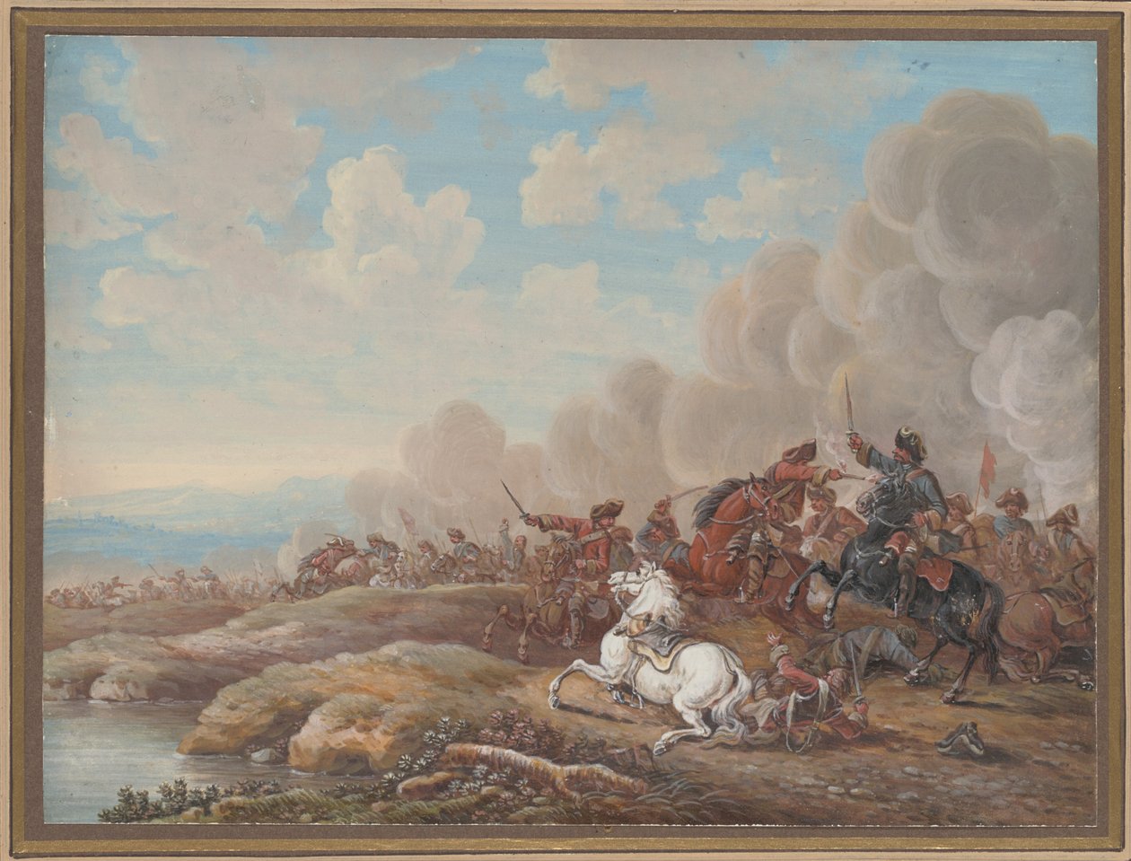 معركة الفرسان على ضفاف النهر بواسطة Louis Nicolas van Blarenberghe