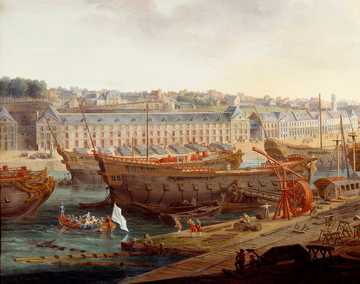 حوض بناء السفن: "" ميناء بريست "" التفاصيل. لوحة لويس نيكولاس فان بلارينبيرغي (1716-1794) 1774 بريست ، متحف الفنون الجميلة بواسطة Louis Nicolas van Blarenberghe