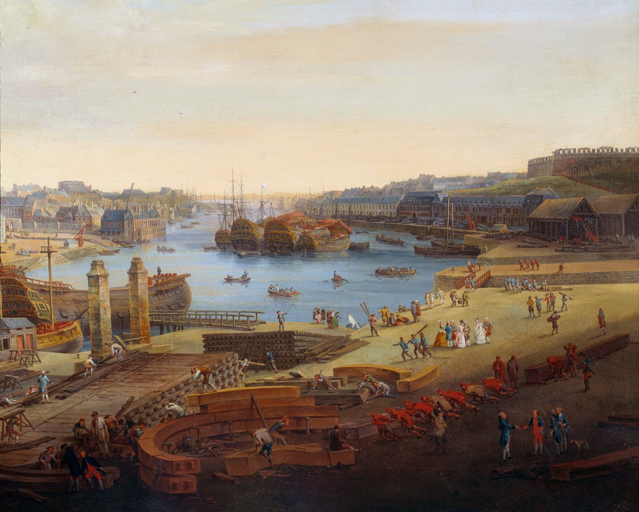 حوض بناء السفن: "" ميناء بريست "" التفاصيل. لوحة لويس نيكولاس فان بلارينبيرغي (1716-1794) 1774 بريست ، متحف الفنون الجميلة بواسطة Louis Nicolas van Blarenberghe