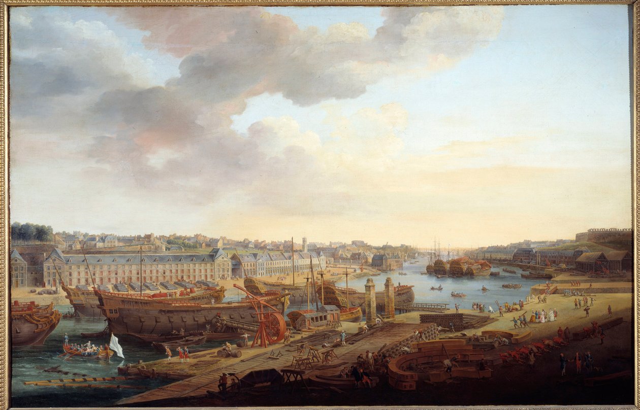 حوض بناء السفن: "" ميناء بريست "لوحة رسمها لويس نيكولاس فان بلارينبيرغي (1716-1794) 1774 صن. 1.25x1.93 م بريست ، متحف الفنون الجميلة بواسطة Louis Nicolas van Blarenberghe