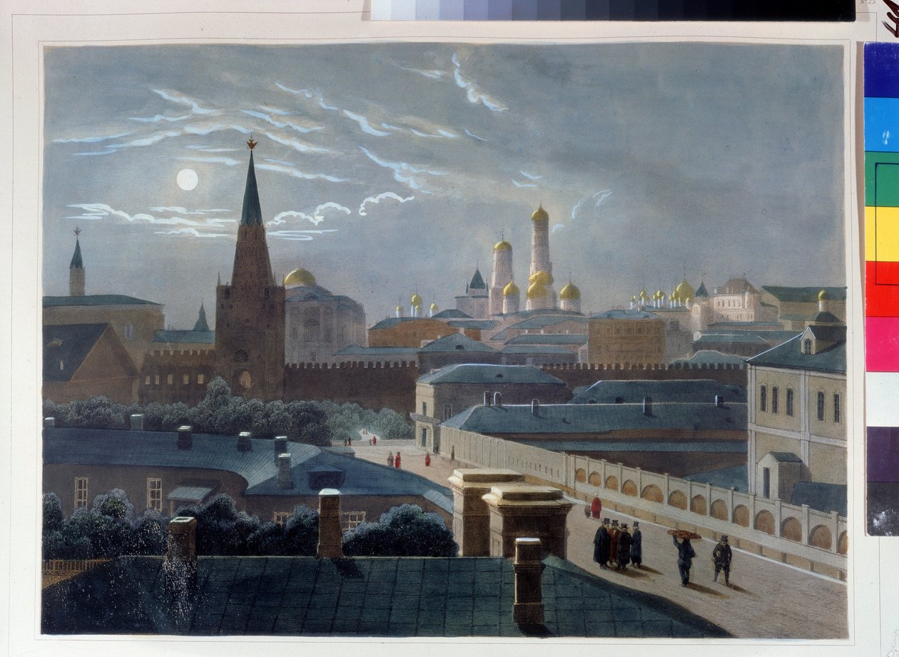 منظر لموسكو الكرملين. رسم لويس بيير ألفونس بيشيبوا (1801-1850). مطبوعة حجرية ملونة بالألوان المائية ، حوالي 1830-1840 ، الفن الفرنسي ، الكلاسيكية. متحف بوشكين التذكاري ، سانت بطرسبرغ. © FineArtImag بواسطة لويس فيليب ألفونس بيشبويس