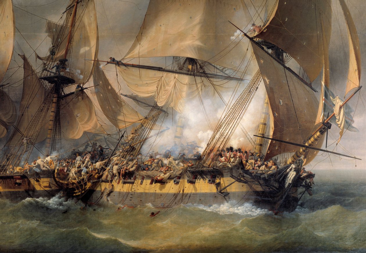 معركة بين الفرقاطة الفرنسية La Bayonnaise "" والفرقاطة الإنجليزية "L'Ambuscade" في 14 ديسمبر بواسطة لويس فيليب كريبين