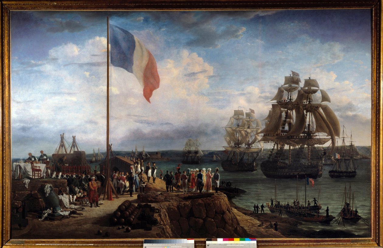 حضر الإمبراطور نابليون الأول وماري لويز سرب الأدميرال تراود في شيربورج في 30/05/1811 رسم لويس فيليب كريبين (1772-1851) 1811 صن. 1،65x2،55 م مالميزون ، متحف القصر. بواسطة لويس فيليب كريبين