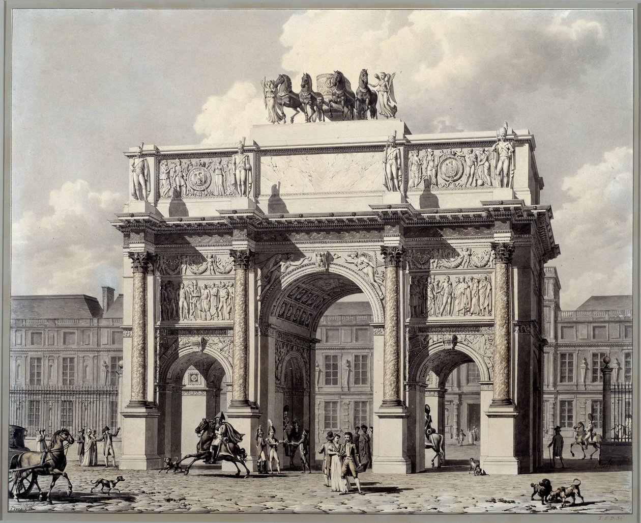 منظر لقوس النصر للعرض الدائري في باريس. الرسم بالقلم والحبر بالقلم بيير لويس بالارد (1764-1846) بواسطة لويس بيير بالتارد
