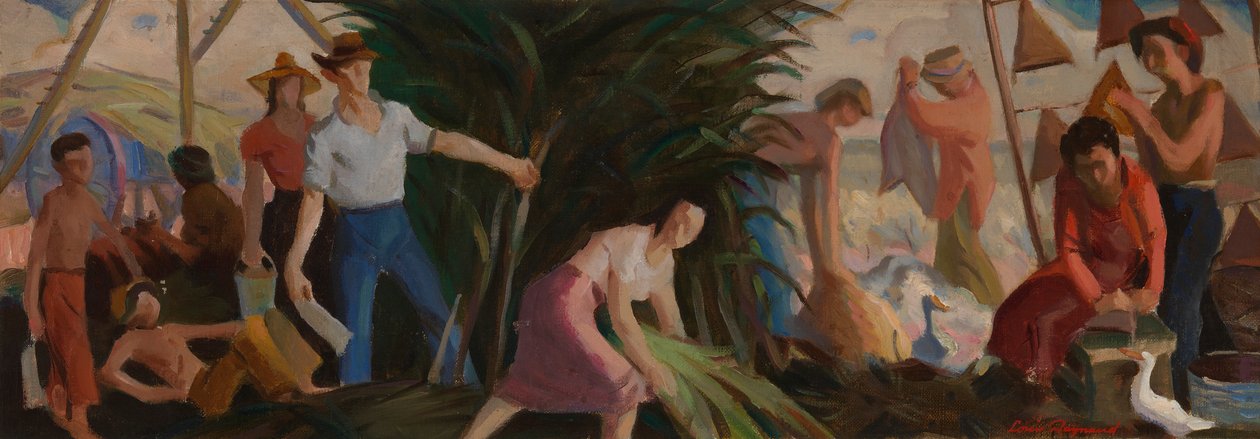 دراسة جدارية Harvest ، أبفيل ، مكتب بريد لويزيانا ، كاليفورنيا. 1938-1939. بواسطة لويس رينود