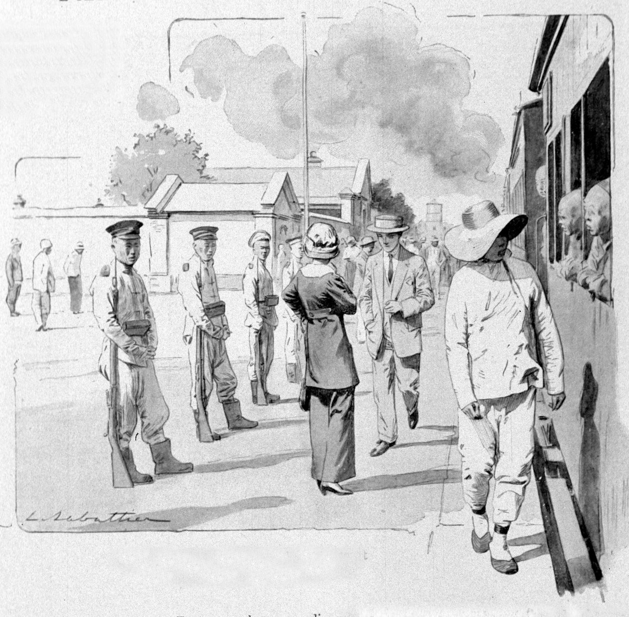 موصل صيني عند توقف في ترانسسيبيريا. 1913. رسم توضيحي بواسطة Sabattier. بواسطة لويس ريمي ساباتييه