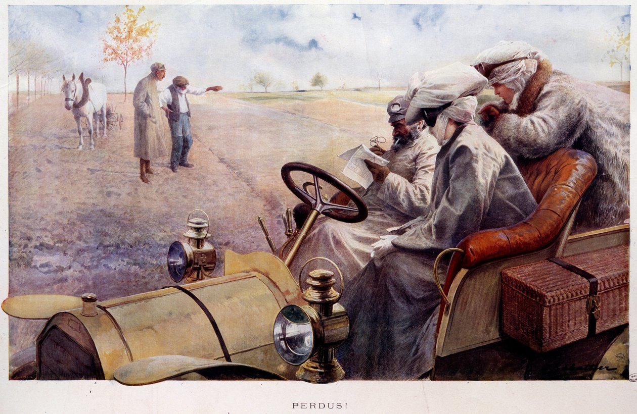 ضائع! مسافرون يبحثون عن الطريق في الريف. نقش لويس ريمي سباتير (1863-1935) ، بداية القرن العشرين. باريس ، متحف كارنافالي بواسطة لويس ريمي ساباتييه