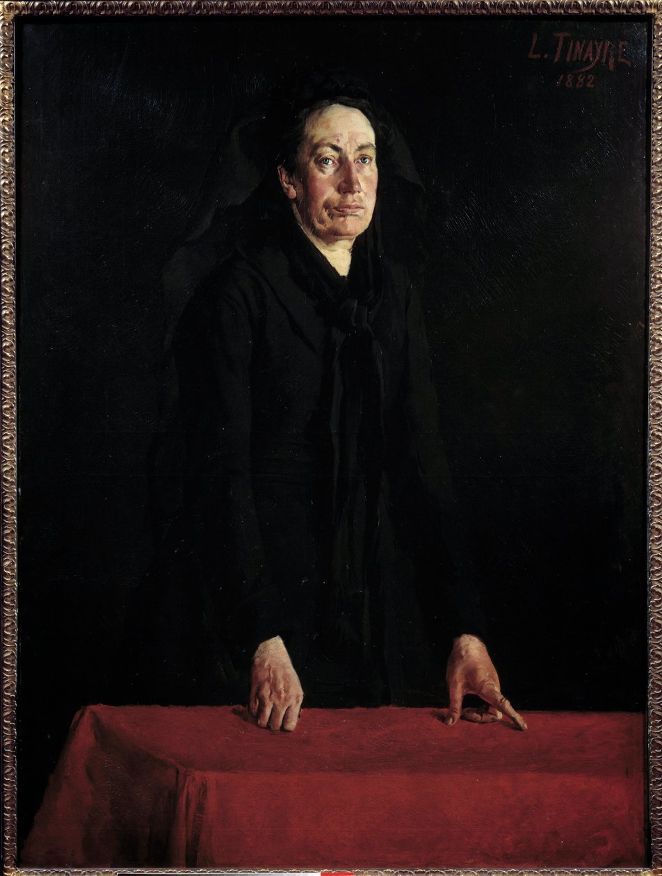 كومونة باريس: ""صورة لويز ميشيل (1830-1905) على المنصة"" الفوضوية المناضلة في المحكمة أثناء محاكمتها. لوحة للويس تيناير (1861-1942) 1882 شمس. 1,29×0,95 م باريس، متحف كرنفاليه انتبه! قد يكون استخدام هذا العمل موضوعا بواسطة لويس تينايير