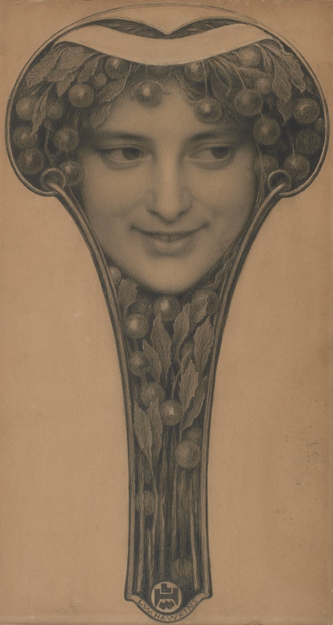Masque ، c.1900 (طباشير أسود وقلم رصاص على ورق بني فاتح) بواسطة لويس ويلدين هوكينز
