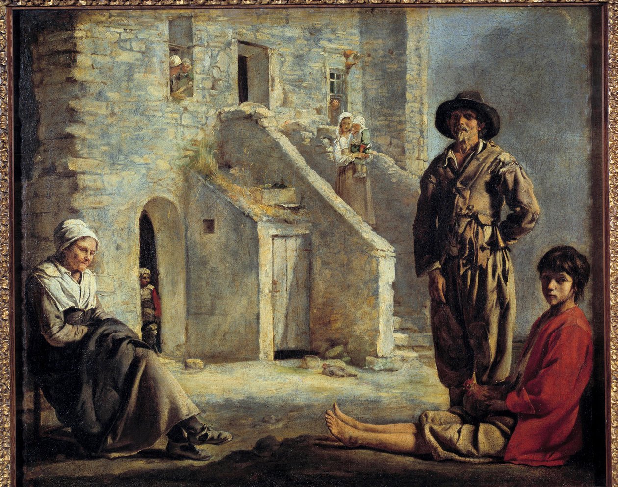 الفلاحون أمام منزلهم. لوحة لويس لو نين (1593-1648) بواسطة لويس لو نين